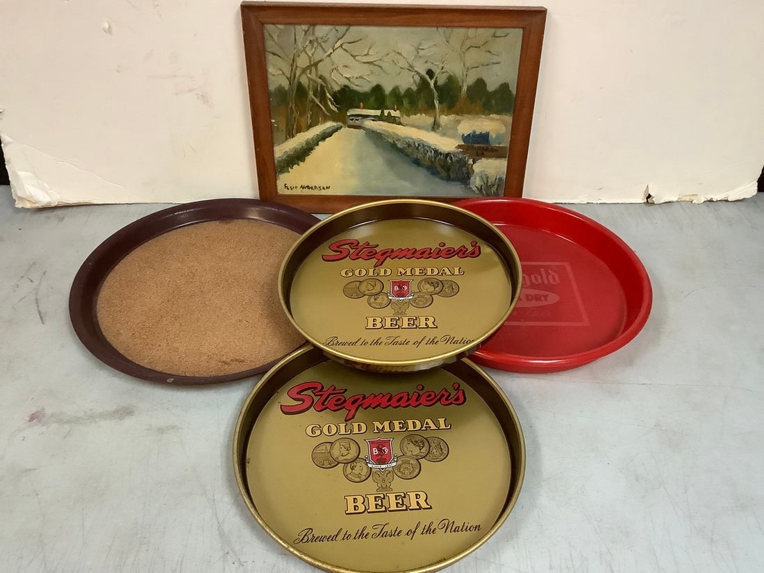 Framed Artwork - Signed Elsie Anderson(11.75inx15.75in) and Stegmaiers Beer Plates and more (1 of 1)