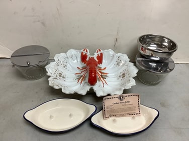 Ceramic Crab Dish, Glass Bloomfield Containers, and more (Tallest - 5inx14.5inx11in)