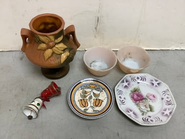 Ceramic Bowls, Plates, Decorative Vase (Fireking, Roseville, and more) Tallest - 6.5in