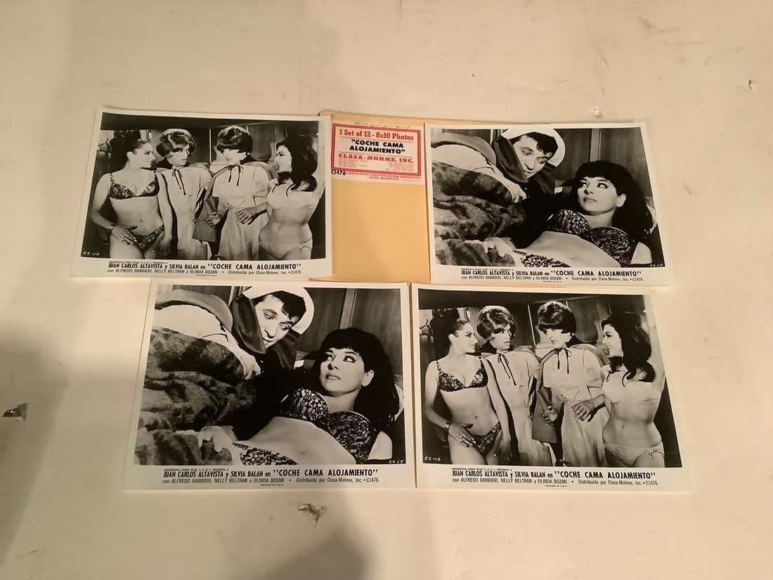 Vintage Coche Cama Alojamiento black and white movie prints-set of 4(8in.x10in. photos) (1 of 1)