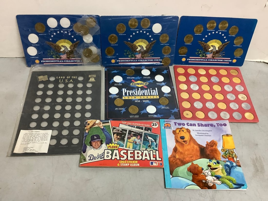 Presidential collectors coins, FLEER Sticker and stamp album, MUPPETS children book: Presidential collectors coins, FLEER Sticker and stamp album, MUPPETS children book