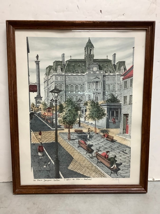 Framed signed LA PLACE JACQUES - CARTIEZ art print 21.5x17.5: Framed signed LA PLACE JACQUES - CARTIEZ art print 21.5x17.5