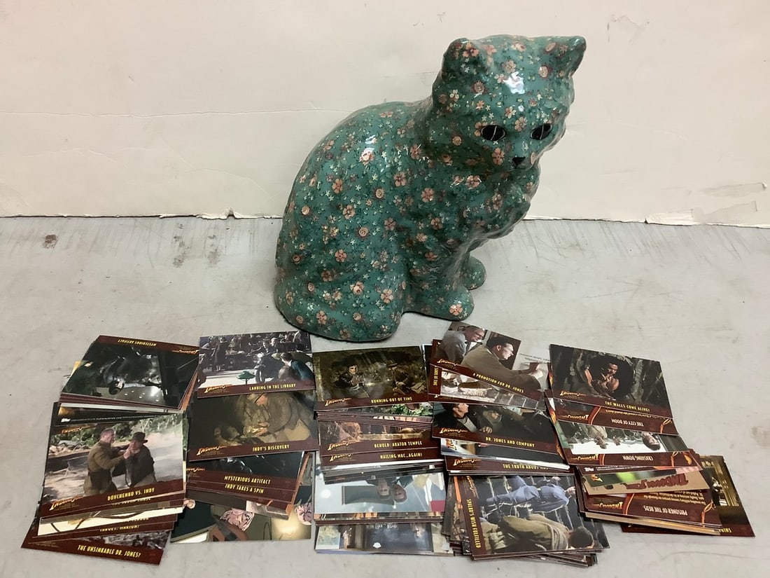 INDIANA JONES scene trading cards and ceramic cat 10in tall (1 of 1)