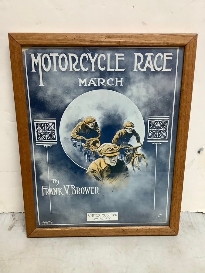 Framed Motorcycle Race art print by Frank V. Brower(12in.x15in.): Framed Motorcycle Race art print by Frank V. Brower(12in.x15in.)