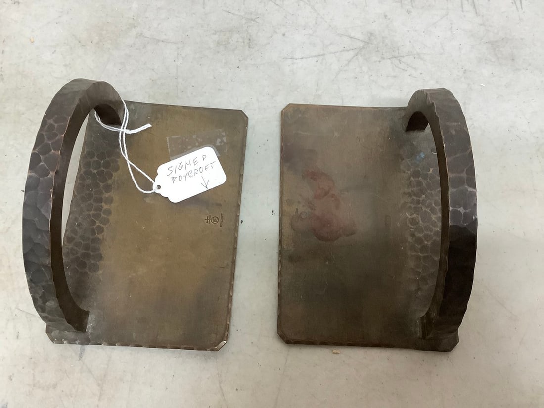 Roycroft signed brass bookends: Roycroft signed brass bookends