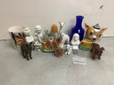 Various Ceramics, Ornament, Blue Glass Vase and more (Tallest - 5 in)