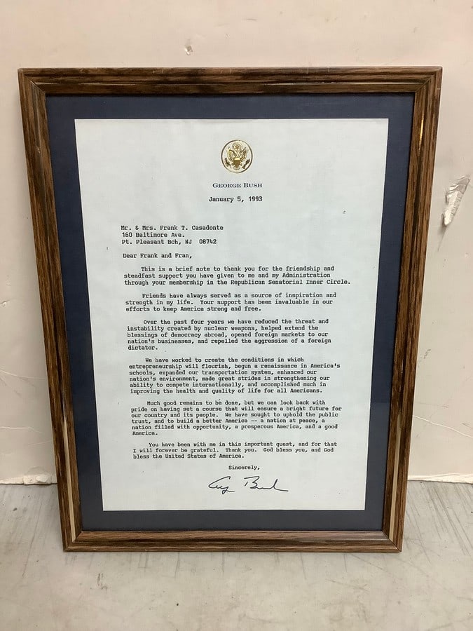 Framed Letter From Bush (9inx12in) Auction