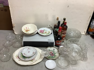 Oreck Air Purifier, Coffee Liquer, Apple Cider, Decorative Plates, Various Crystal Glass, and more