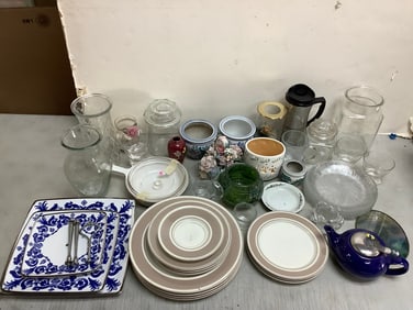 Glass Vases, Ceramic Plates, Glasses, Ceramic Floral Basket Decor, and more (Tallest - 8.5in)