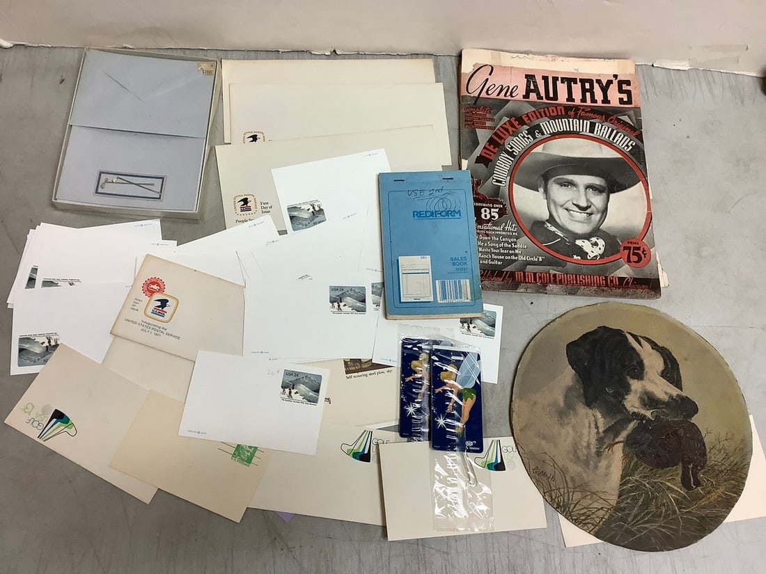 Vintage First Day Covers, Music Book, Receipt Book, Dog Decor(10.5in) and more (1 of 1)