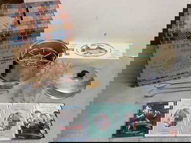 Aynsley plates, Mikasa glass dish, decorative sign(5in.x16in.), and more