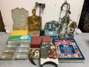 Pyrex glass measuring cup, Royal Sealy vase, white organizer rack(20.5in.tall), and more