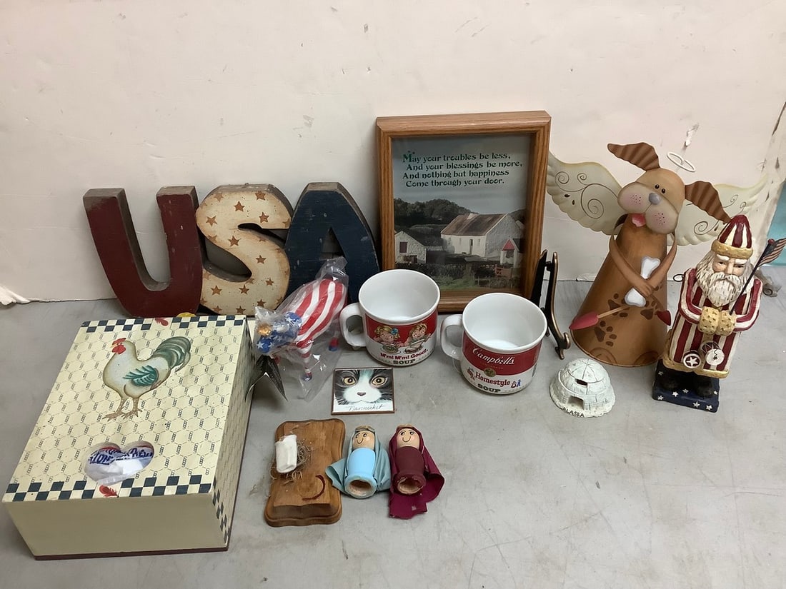 Campbell's soup mugs, American Royal bull statue, framed wall decor(8.5in.x10.5in.), and more (1 of 1)