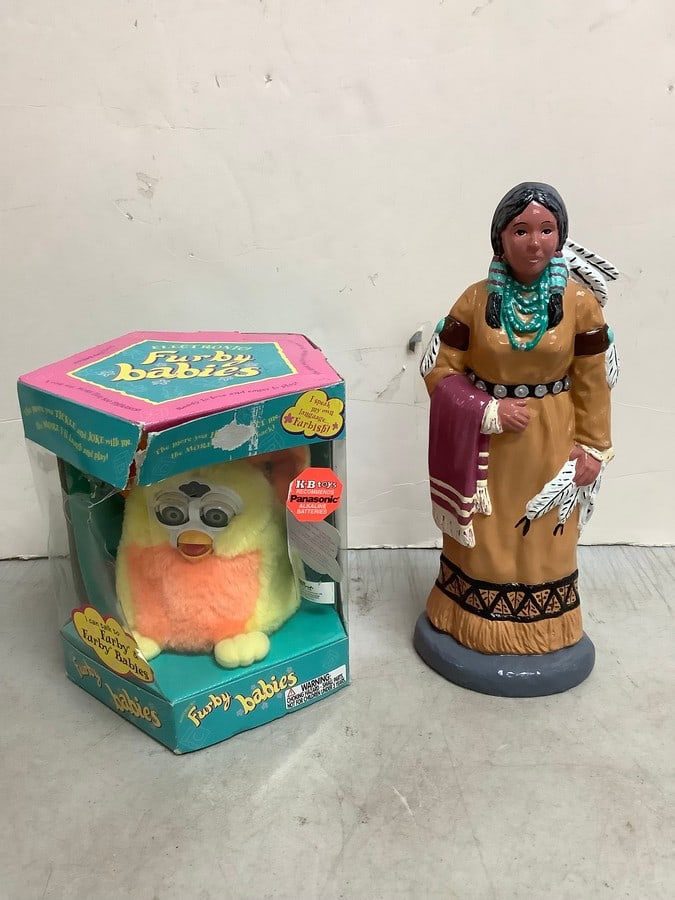 Vintage Furby babies doll, native statue(10.5in.tall): Vintage Furby babies doll, native statue(10.5in.tall)