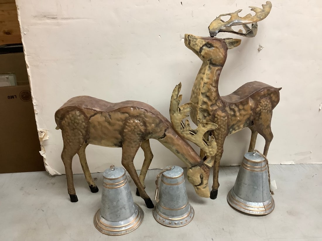Tin Deer Statues and Bells (Tallest 24.5in): Tin Deer Statues and Bells (Tallest 24.5in)