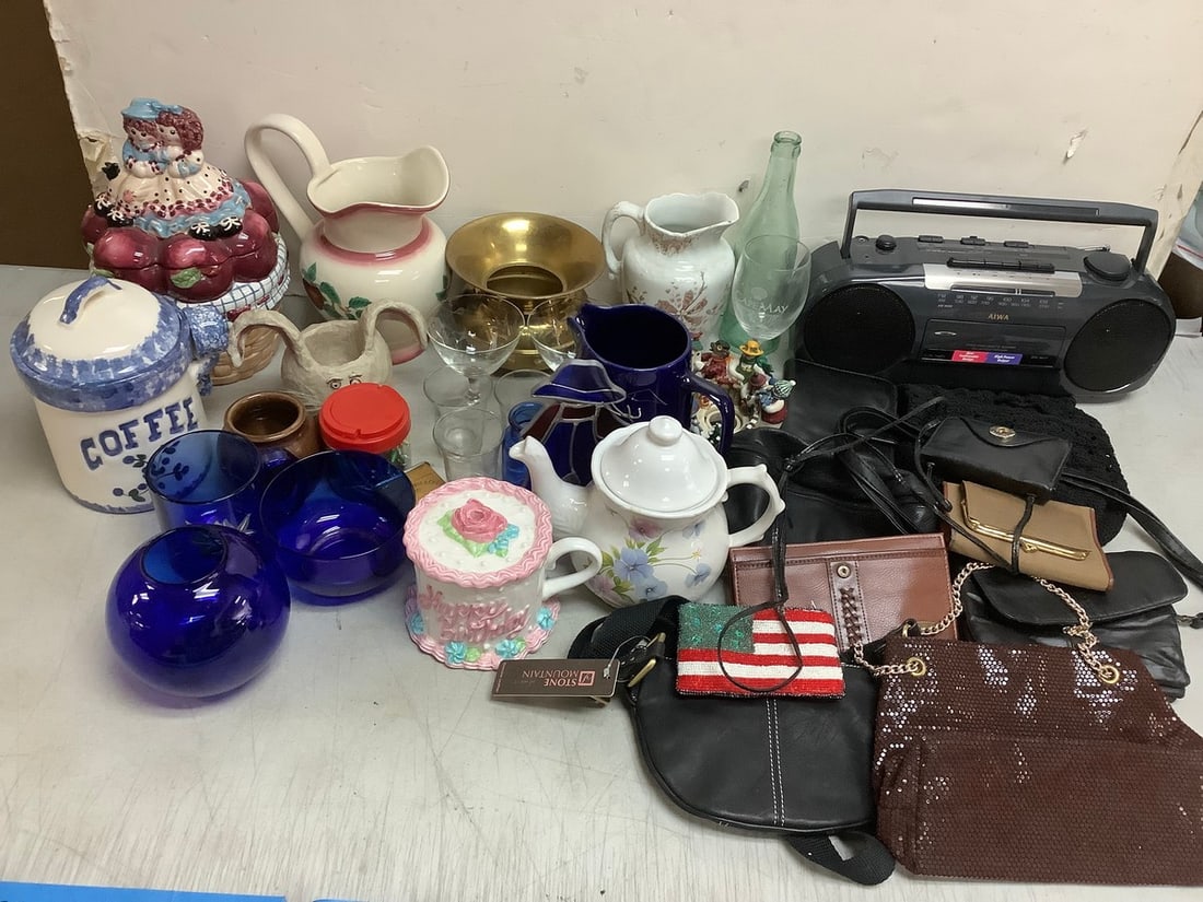 Ceramic Cookie Jars, Pitcher, Glasses, Aiwa Radio, Handbags and more (Tallest - 11in) (1 of 1)