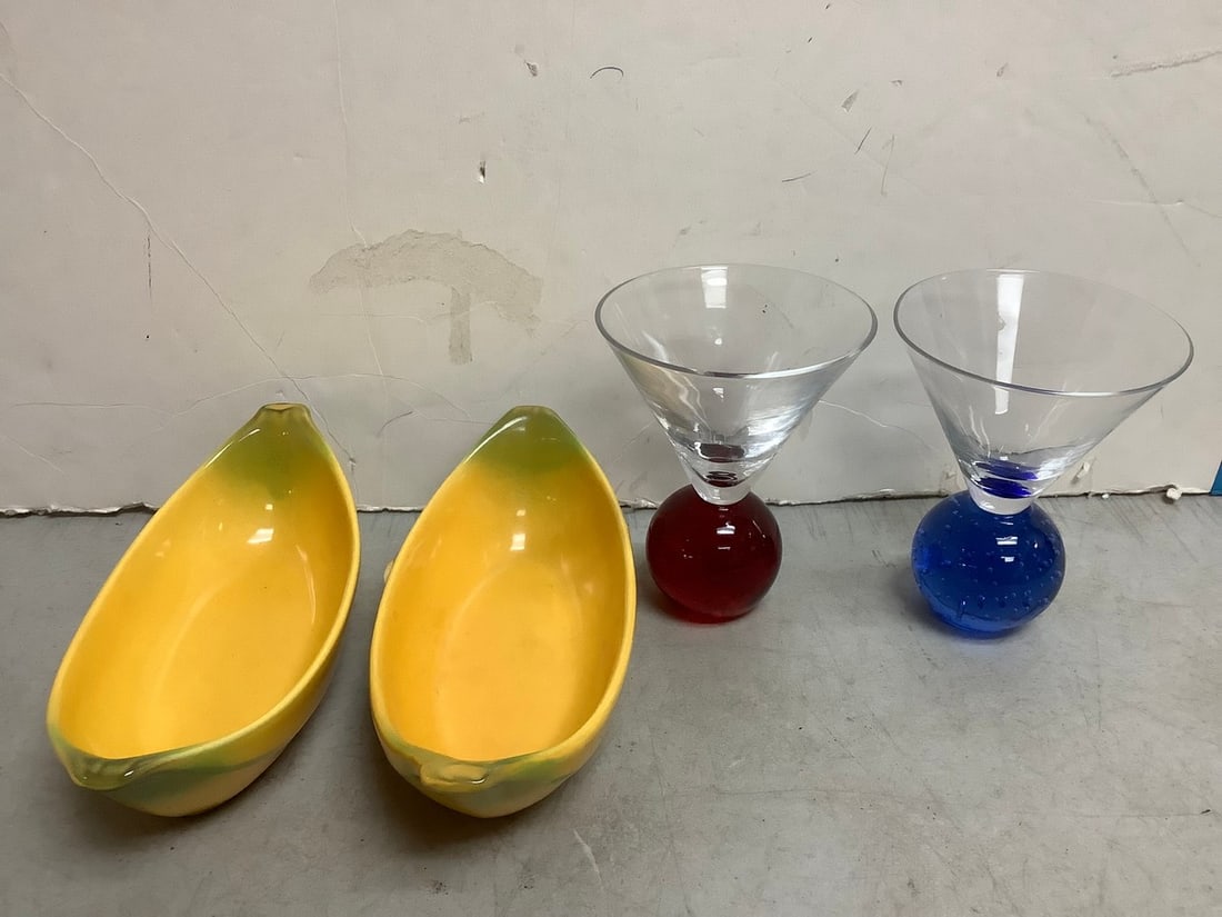 Banana bowls and decorative drinking glasses(5in.tall): Banana bowls and decorative drinking glasses(5in.tall)