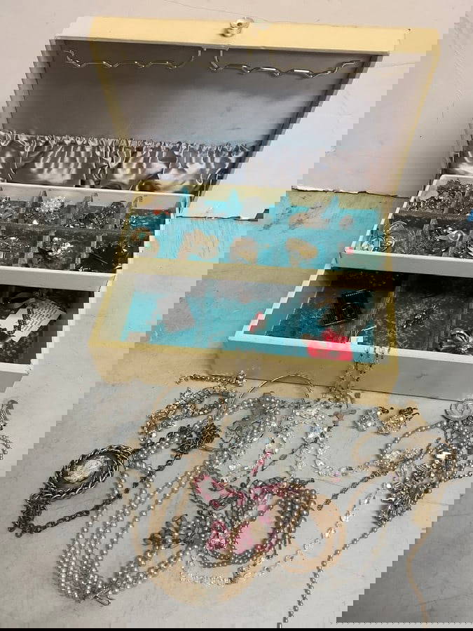 Jewelry Box Organizer(8in.x11in.x3.75in.) Full Of Costume Jewelry Auction