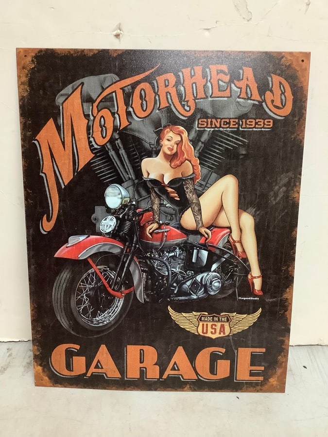Motorhead Garage tin advertisement(12.5in.x16in.): Motorhead Garage tin advertisement(12.5in.x16in.)