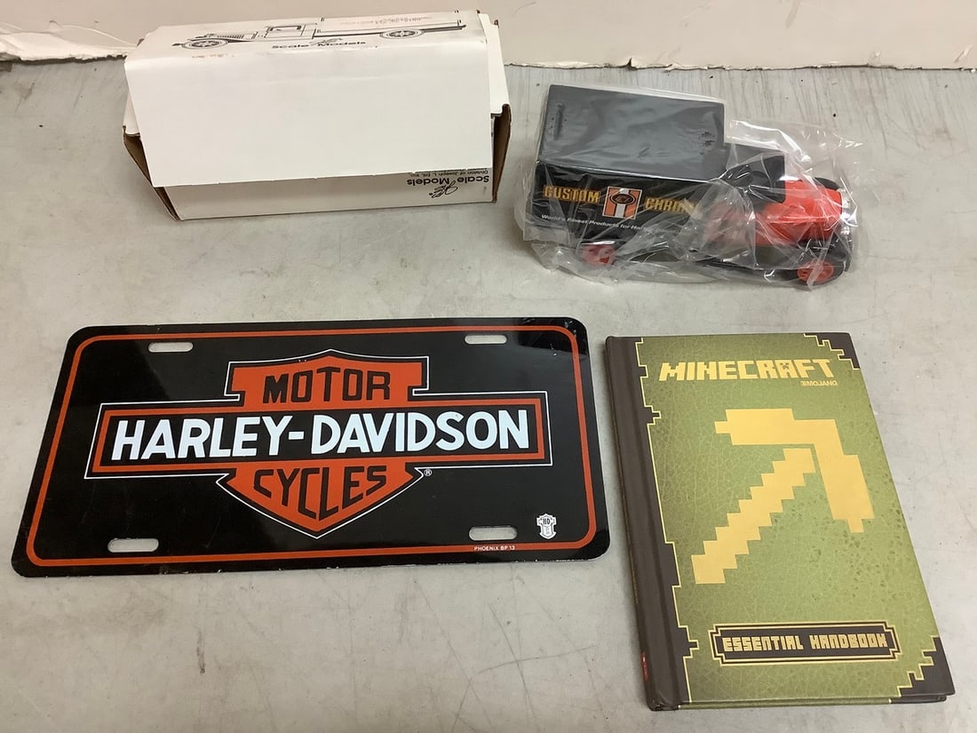 Die Cast Metal freight truck bank, Harley Davidson license plate decor, and Minecraft essential (1 of 1)