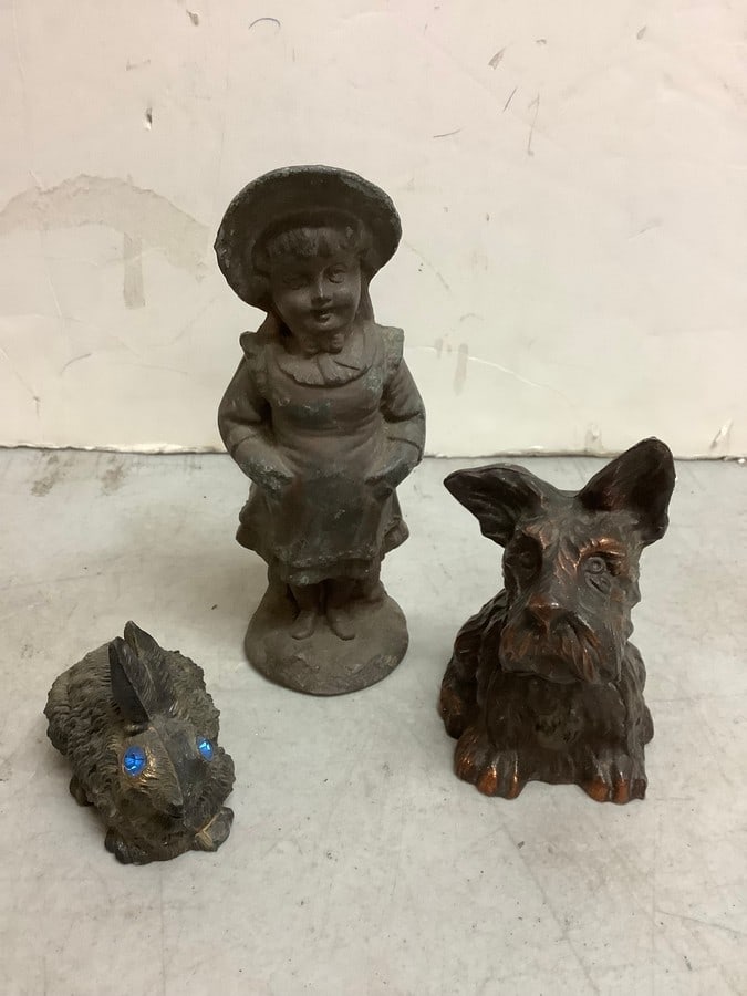 Cast Iron Vintage statues and coin bank statue(tallest 7in.)all metal (1 of 1)