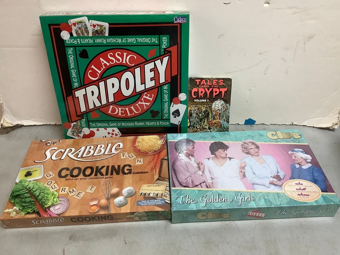 Tales from the Crypt book and board games(sealed-Classic Tripoley Deluxe, Scrabble Cooking, The (1 of 1)