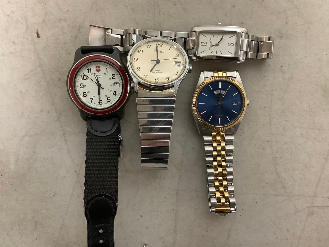 Kenneth Cole woman's watch, Swiss army watch, and Seiko mens blue face watch: Kenneth Cole woman's watch, Swiss army watch, and Seiko mens blue face watch