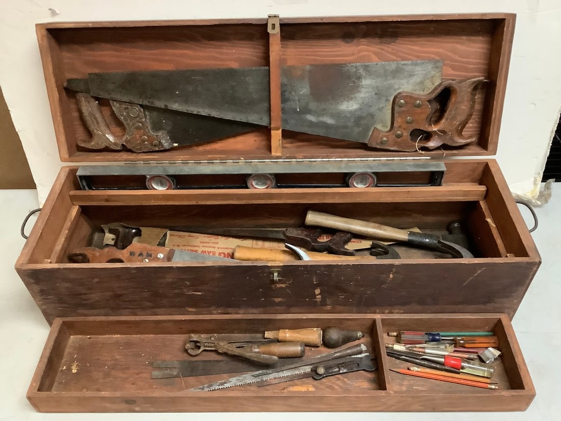 1920 Carpenter Box with Vintage Tools (33.5inx10inx10in) (1 of 1)
