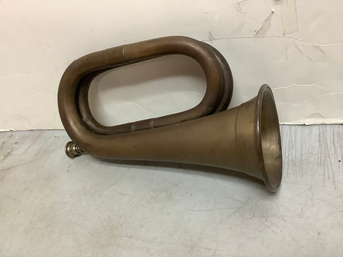 Antique Brass Military Bugle Horn - India (11in long) (1 of 1)