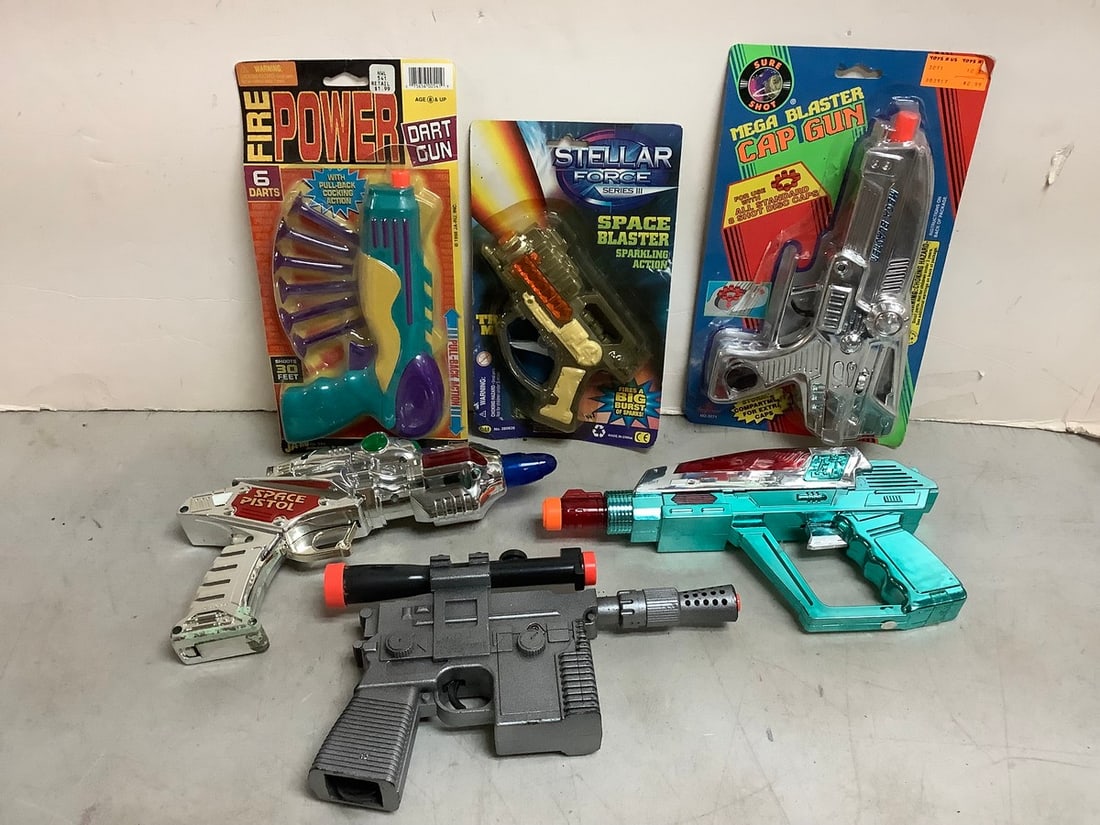 Various toy guns(Mega Blaster Cap Gun, Stellar Force Space Blaster, Fire Power dart gun-new in: Various toy guns(Mega Blaster Cap Gun, Stellar Force Space Blaster, Fire Power dart gun-new in package) and more