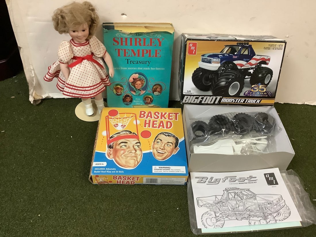 Shirley Temple Treasury Book and Doll(14in Tall), Basket Head Game, Big Foot Monster Truck Model Kit (1 of 1)