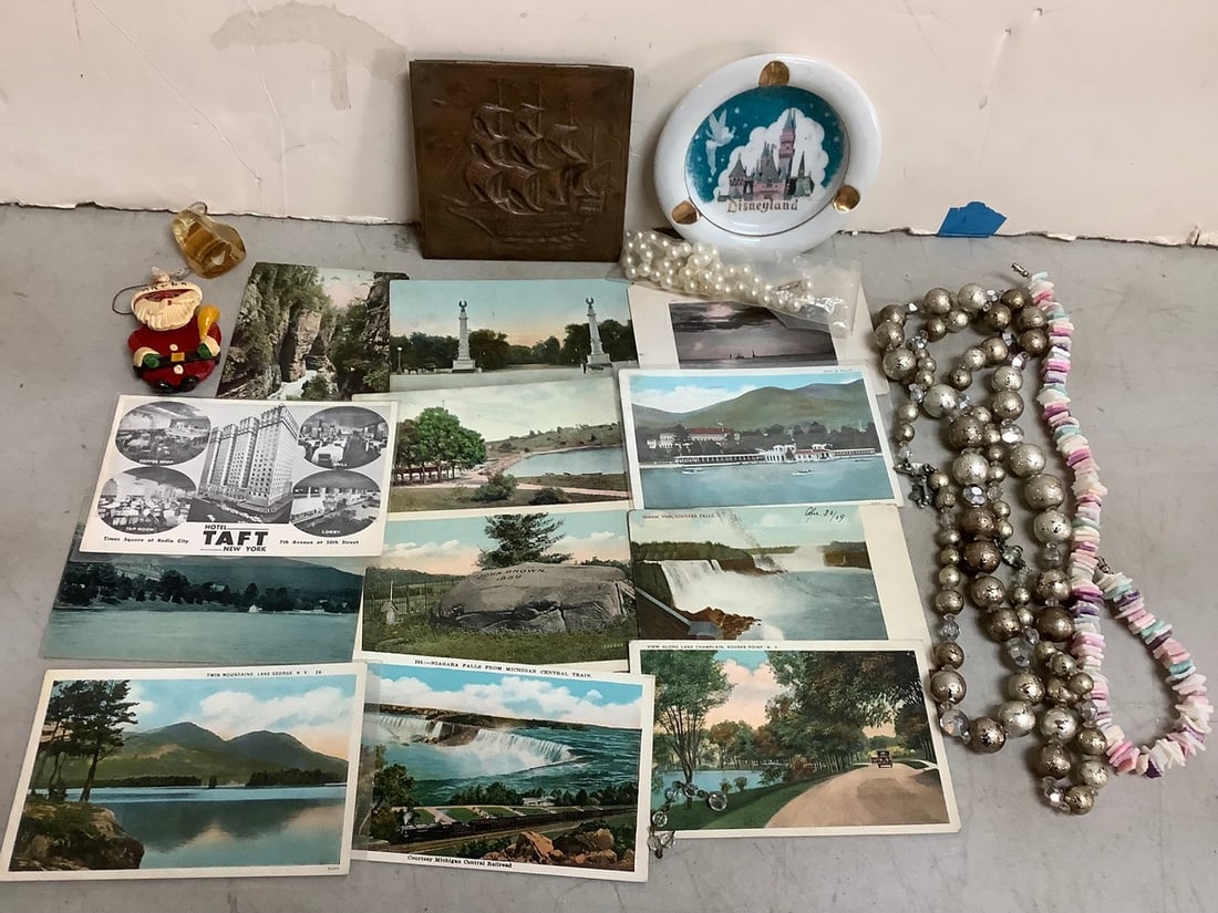 Vintage Postcards, Necklaces, Disney Ashtray (4.7in) and more: Vintage Postcards, Necklaces, Disney Ashtray (4.7in) and more