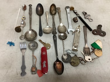 Vintage Spoons, Pocket Knife, Wrench and more