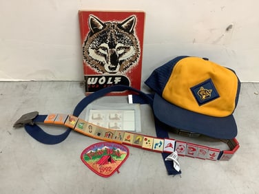 Vintage Cub Scout Lot - Merit Belt, Hat and Manual