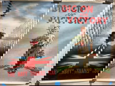 Vintage Military Themed Posters - Dig on For Victory and The Navy Thanks You (20inx30in)