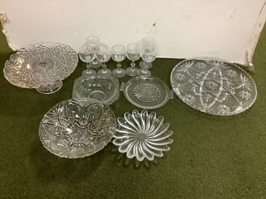 Various Glass Plates, Cups, and more(Tallest - 5in)