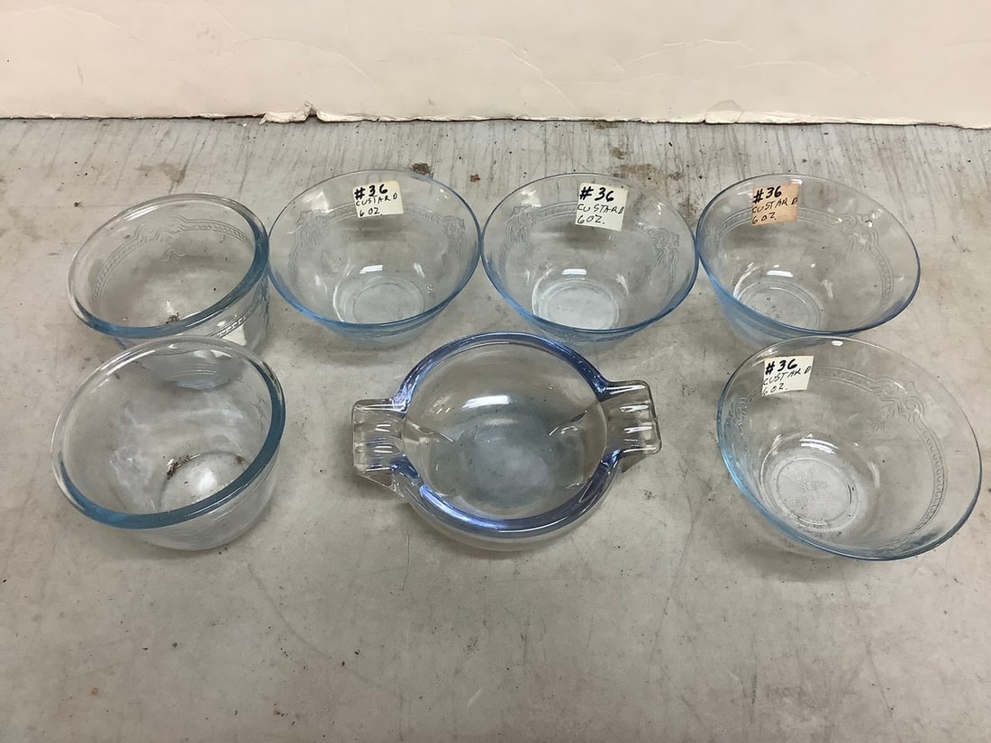 Fireking Blue Glass Bowls and Ashtray (Tallest - 3.5in) (1 of 1)