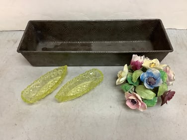 Yellow Depression Glass (4.5in Long), Staffordshire Floral Ceramic and more