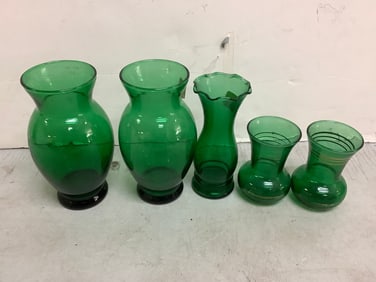 Various Green Glass Vases (Tallest - 6.5in)