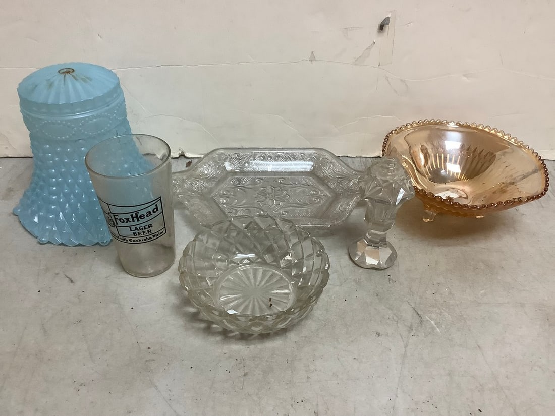 Glass Bowls, Dish, Foxhead Lager Beer Cup and more (Tallest - 6in): Glass Bowls, Dish, Foxhead Lager Beer Cup and more (Tallest - 6in)
