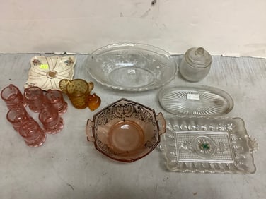 Depression Glass Cups, Crystal Trays, Glass Bowls/Jar and more (Tallest - 3.75in)