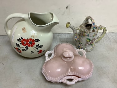 Halls Pitcher(8in tall), Crown Tuscan Dish with Lid and more