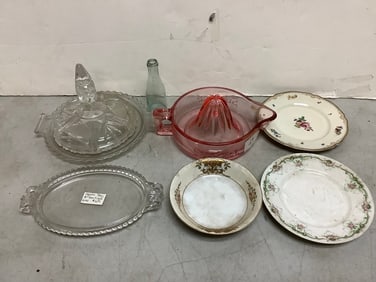 Sunkissed Juicer, Ceramic Plates (Noritake, Limoges, etc), Glass Bottle(4.25in Tall), and more