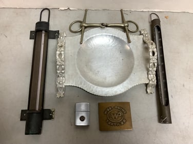 Vintage Thermometers, Lighter, Serving Tray (10.25inx8.25in)