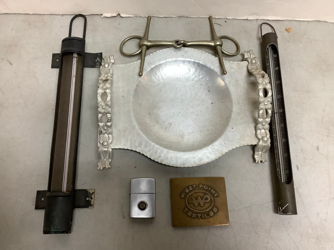 Vintage Thermometers, Lighter, Serving Tray (10.25inx8.25in): Vintage Thermometers, Lighter, Serving Tray (10.25inx8.25in)