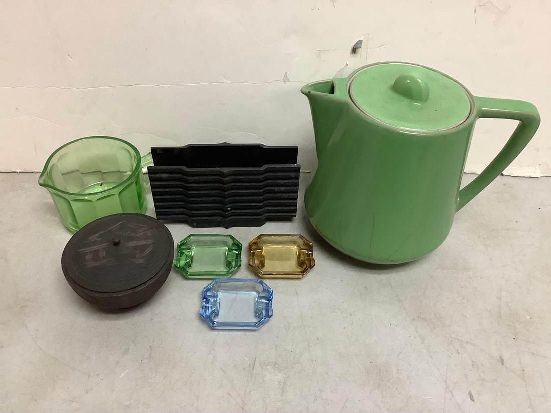 Forman Bros Pitcher, Glass Ashtrays, Art Deco Metal Napkin Holder and more (Tallest - 8in) (1 of 1)