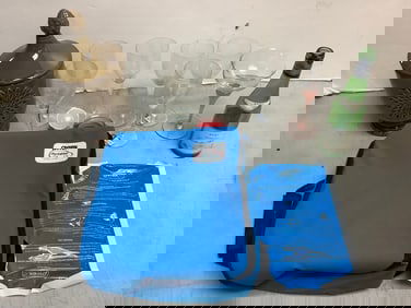 Various Glasses, Ceramic Jar, Empty Rioja Bottle(Tallest - 11.5in)