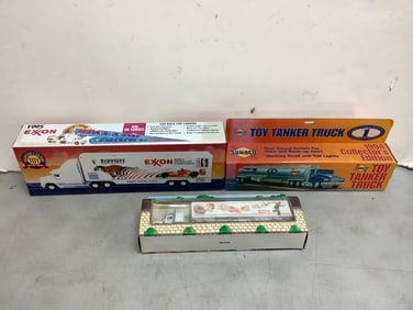 1995 Exxon Toy Race Car Carrier, Sunoco toy tanker truck, and more