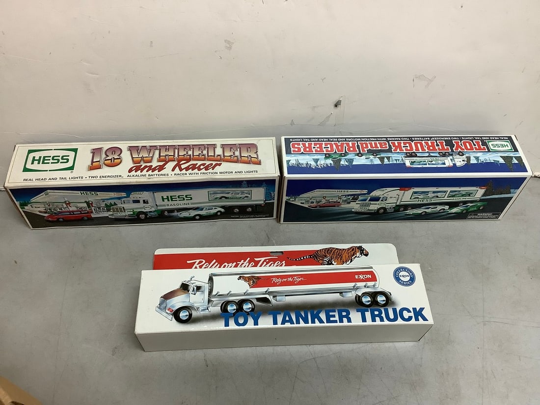 Exxon Toy Tanker Truck, HESS toy Truck and Racers, and HESS 18 Wheeler and Racer: Exxon Toy Tanker Truck, HESS toy Truck and Racers, and HESS 18 Wheeler and Racer