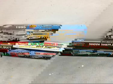 Vintage models(1996 Getty Tandem Tanker Toy Truck, 1995 Shell Concept Tanker Truck, and HESS 18